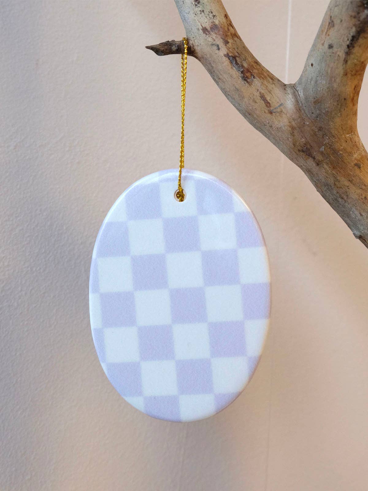 KERAMIK ANHÄNGER - OVAL - CHECKER FLIEDER