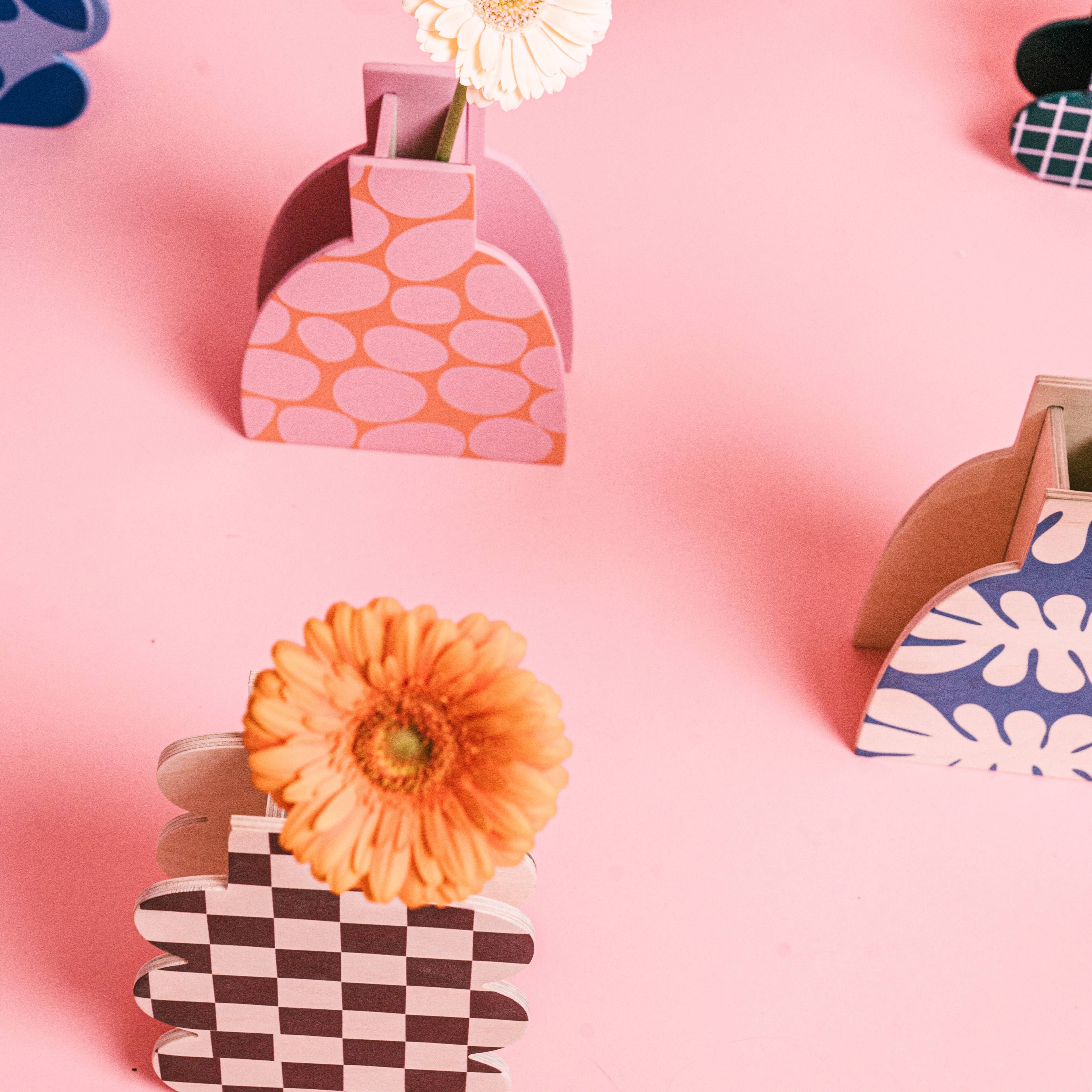 HOLZVASE - BROWN CHECK