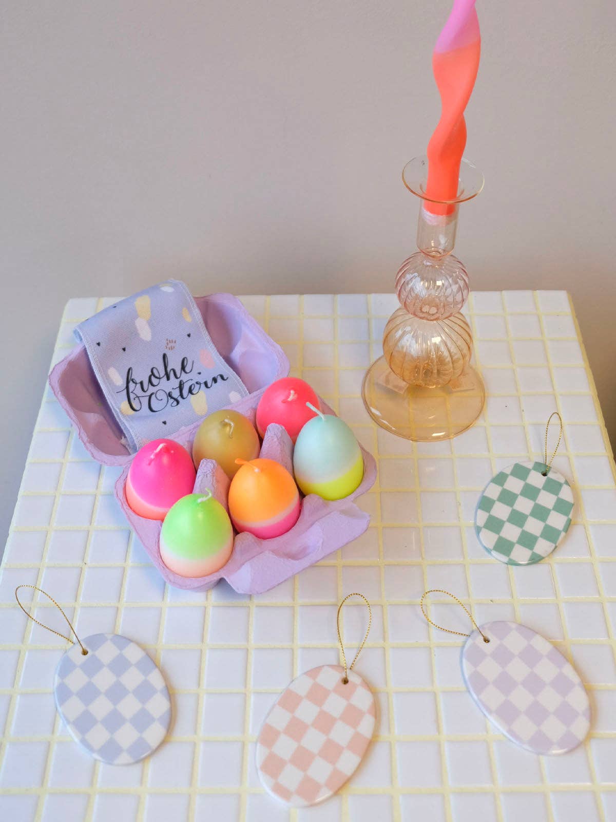 KERAMIK ANHÄNGER - OVAL - CHECKER MESSING