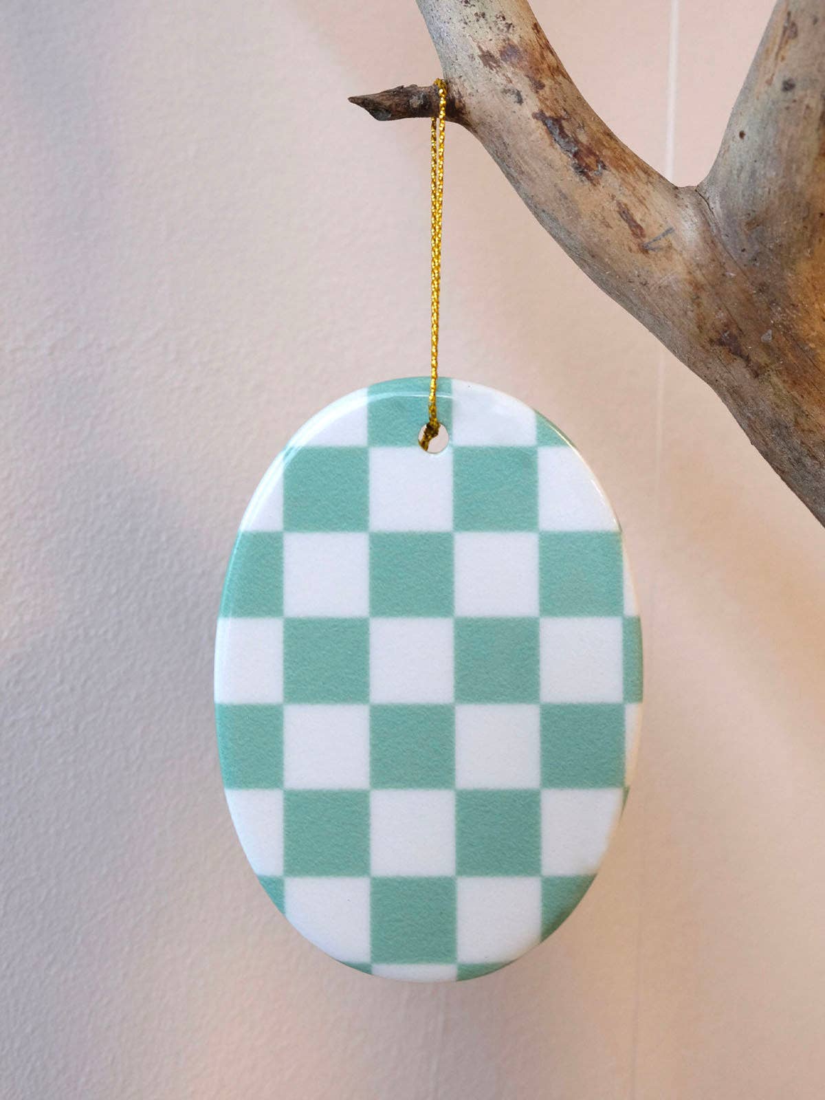 KERAMIK ANHÄNGER - OVAL - CHECKER MINT