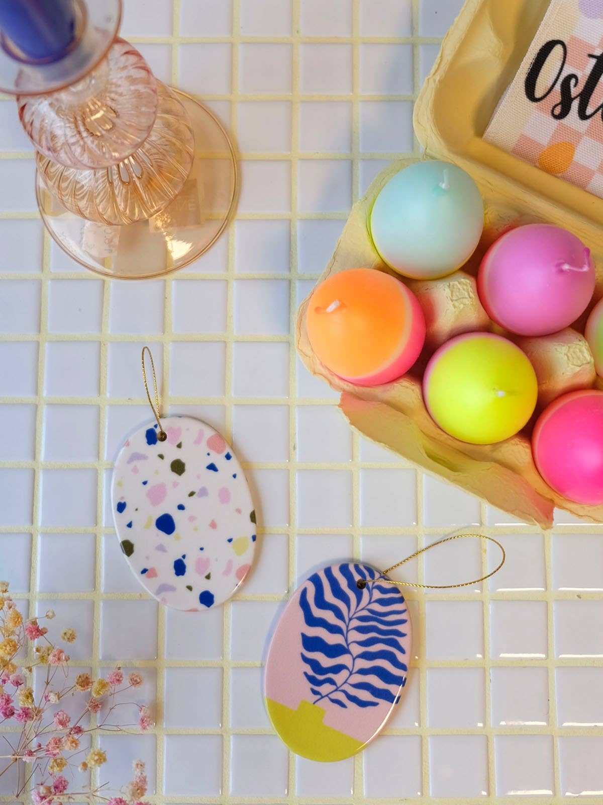 KERAMIK ANHÄNGER - OVAL - KONFETTI