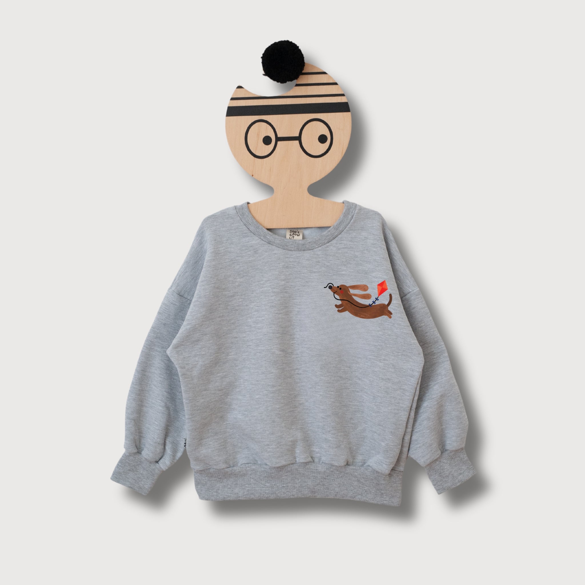 DACKEL AUF GRAU MELIERT KINDER SWEATSHIRT (LIEFERZEIT CA. 14 TAGE)