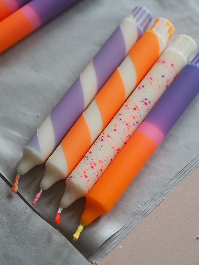 Kerzen | LILA + ORANGE | 4er Set