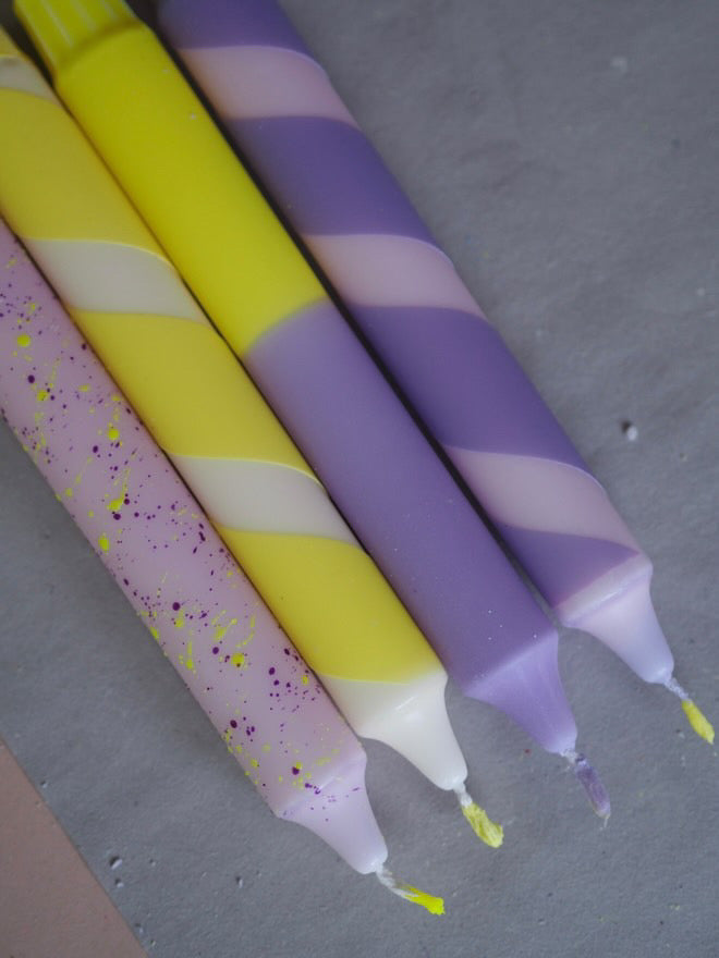 Kerzen | LILA + GELB | 4er Set