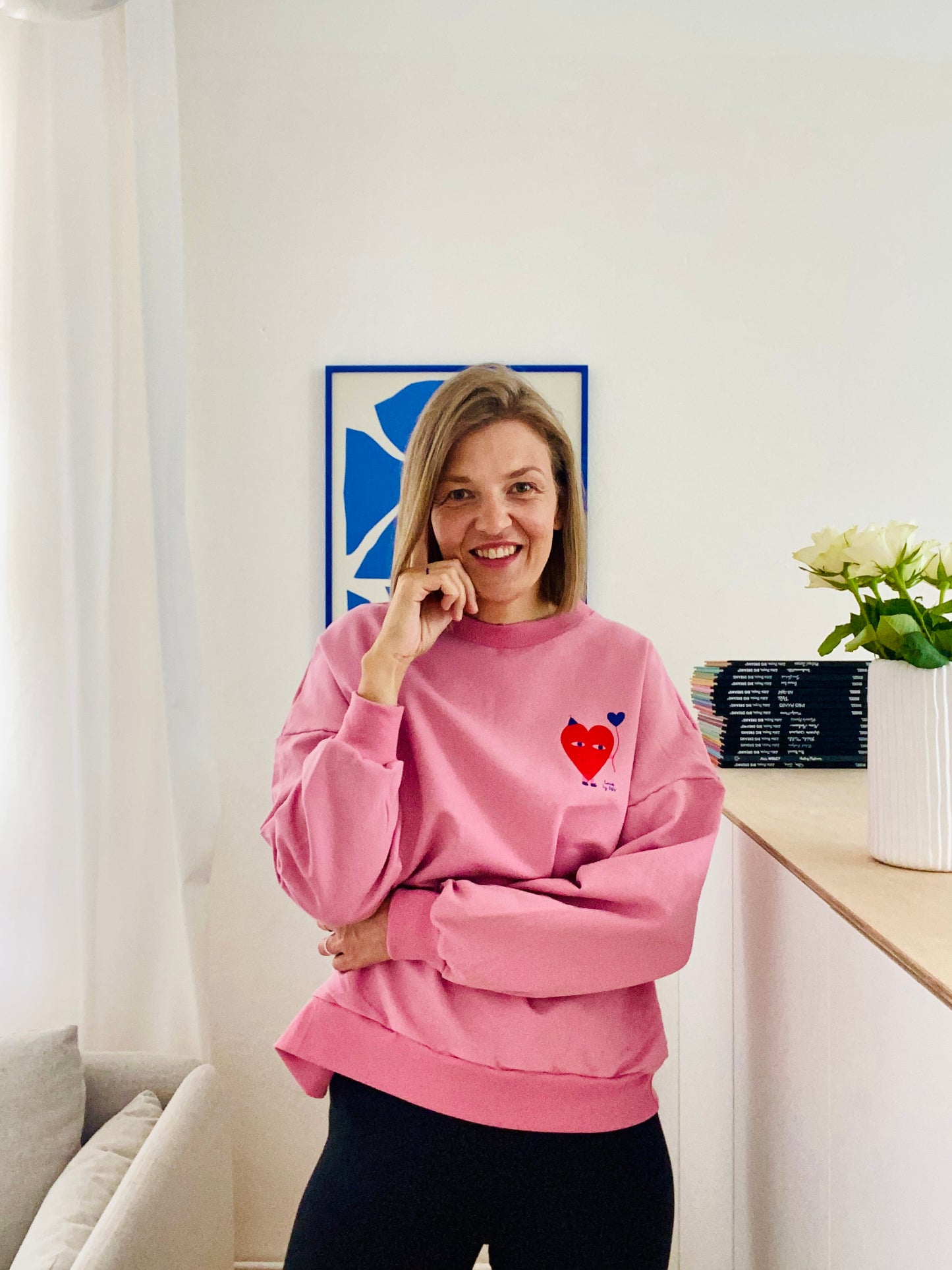 ERWACHSENEN SWEATSHIRT- HERZ AUF ALTROSA (LIEFERUNG CA 14 TAGE)