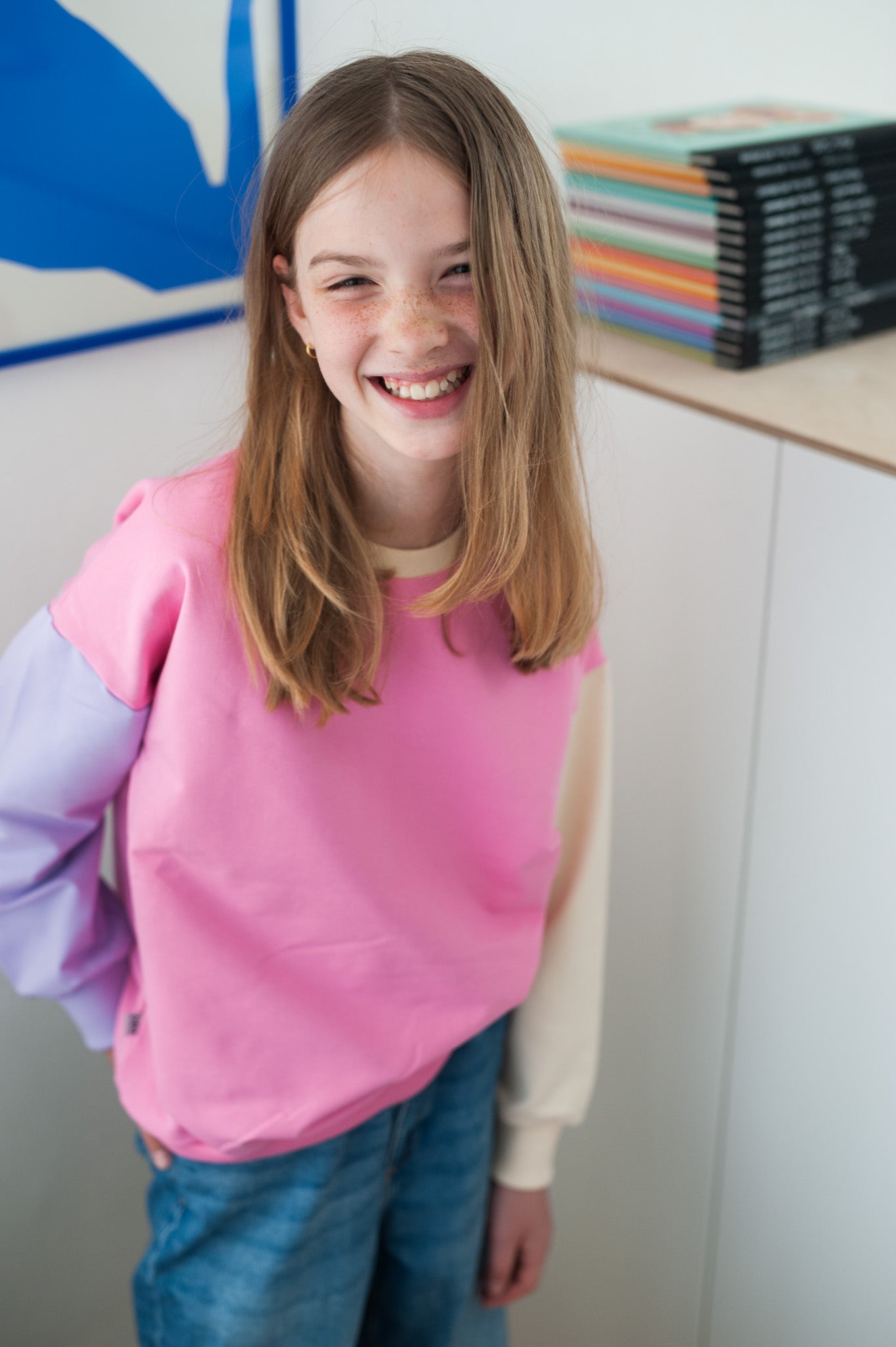 PINK COLOR BLOCKING SWEATSHIRT