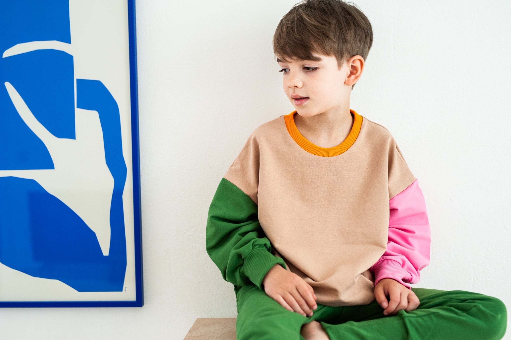 CUBAN SAND COLOR BLOCKING SWEATSHIRT