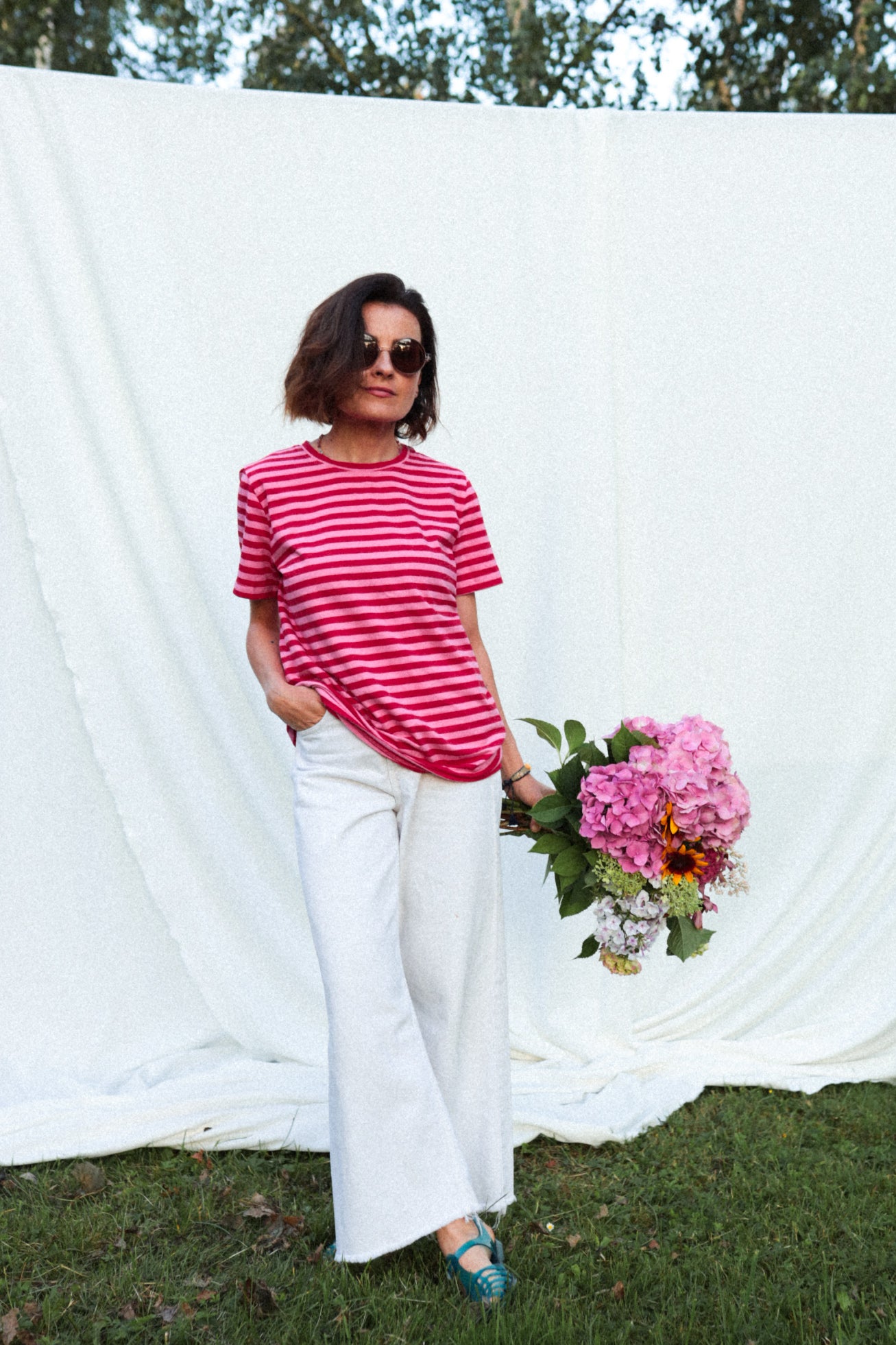 STREIFEN ROT + ROSA - ERWACHSENEN T-SHIRT