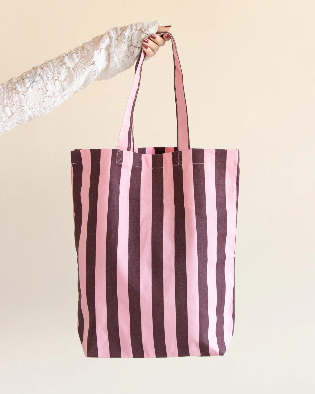 Baumwolltasche Streifen Rosa + Schokolade