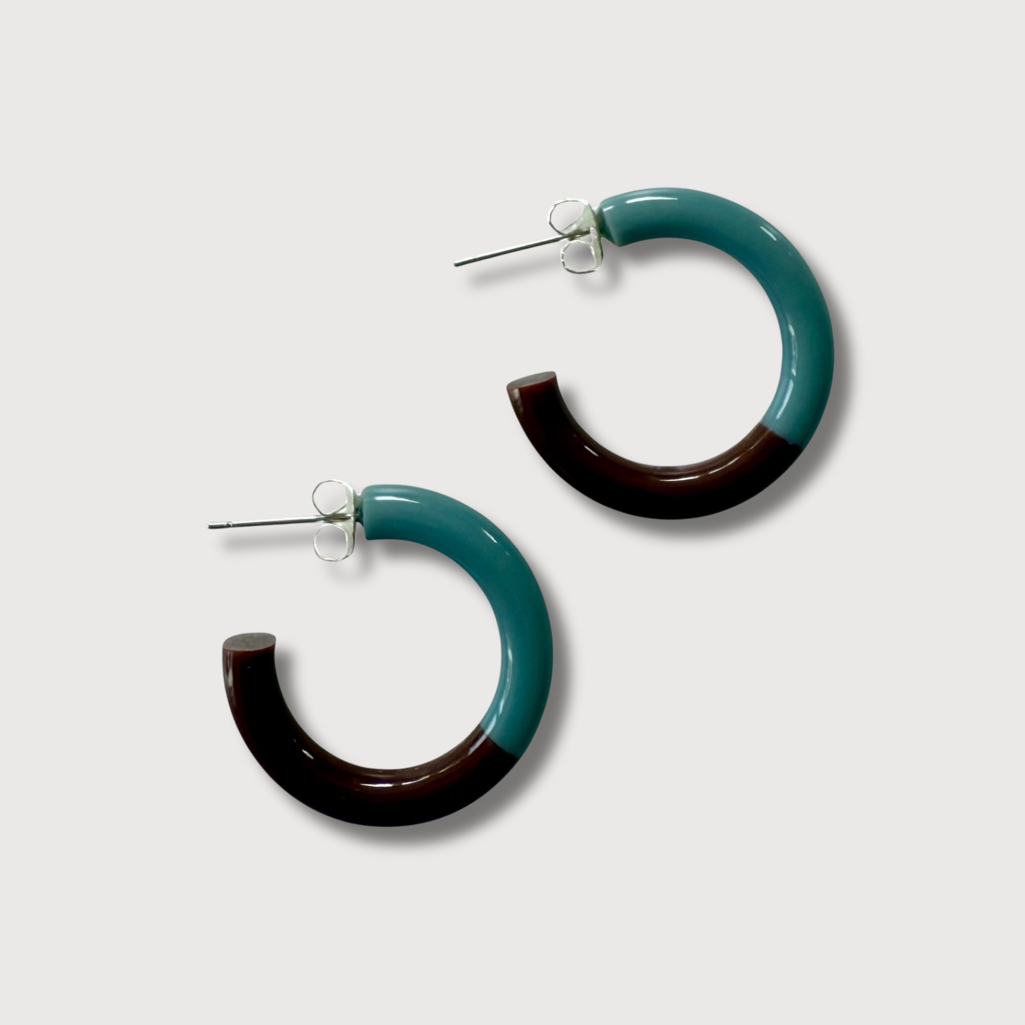 DUO COLOR HOOPS - DUSTY BLUE + CARAMEL