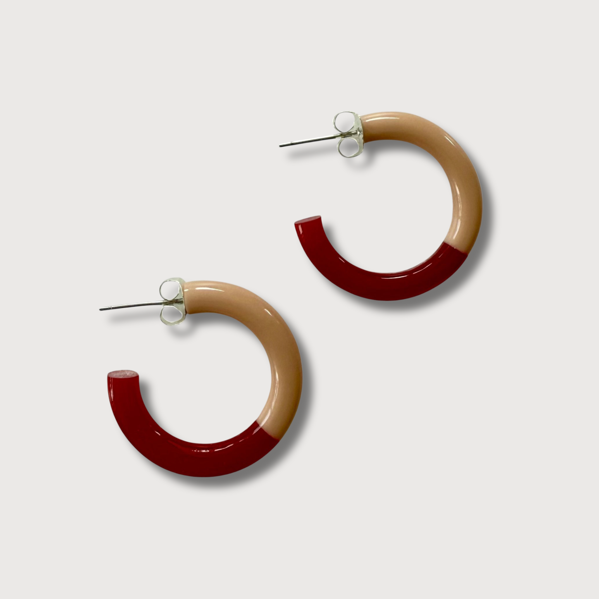 DUO COLOR HOOPS - NUDE + POPPY