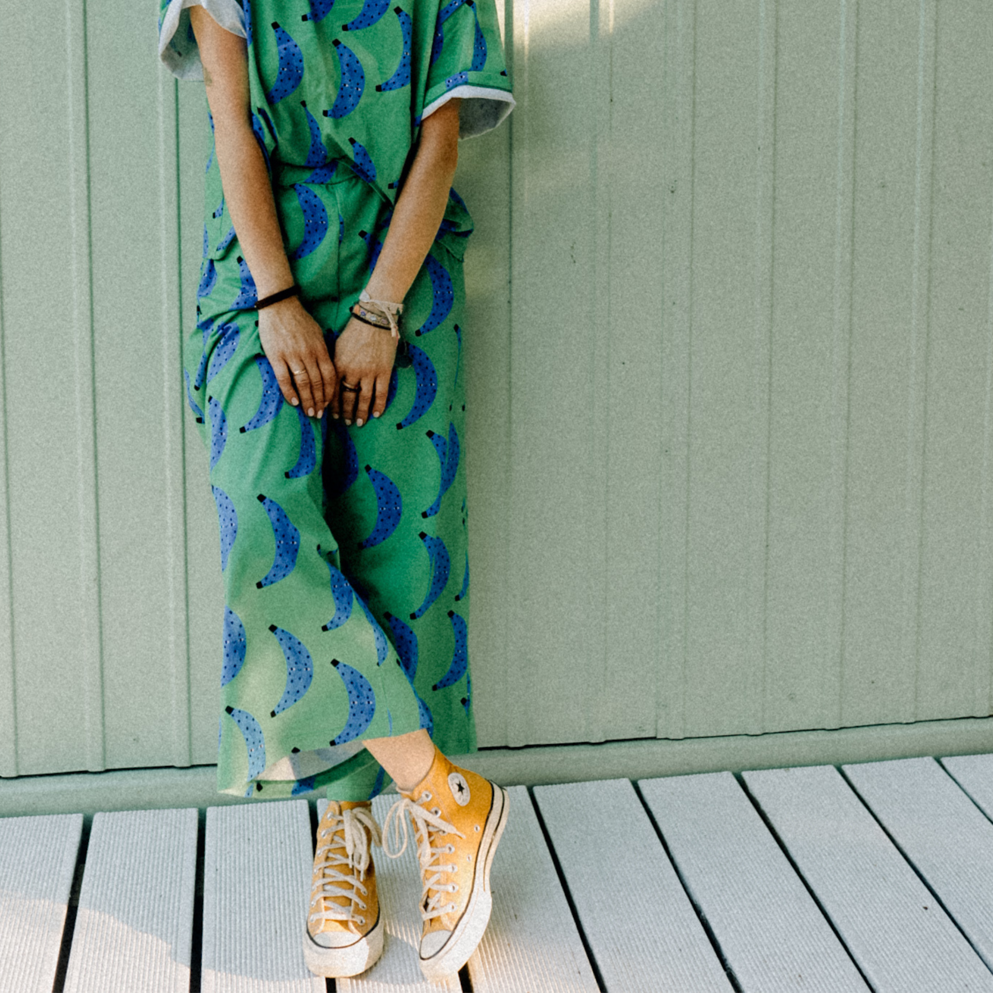 BANANEN AUF GRÜN - ERWACHSENEN 7/8 CULOTTE (LIEFERUNG CA. 14 TAGE)