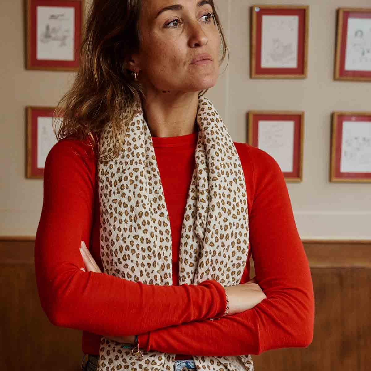 HALSTUCH - MINI LEOPARD GREIGE 110x110