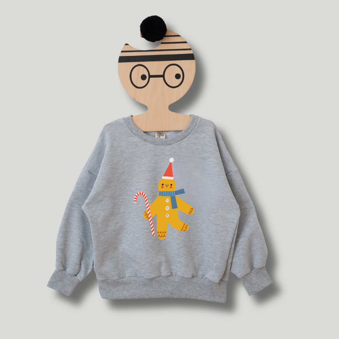 KINDER SWEATSHIRT - GELBER LEBKUCHEN AUF GRAU MELIERT