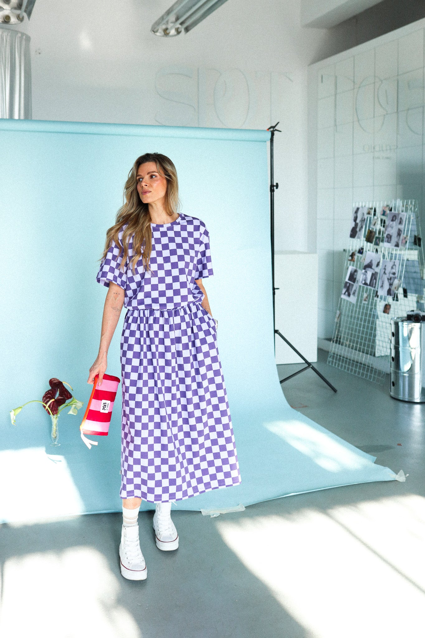 SCHACHBRETT ROSA + LILA - BOXY T-SHIRT