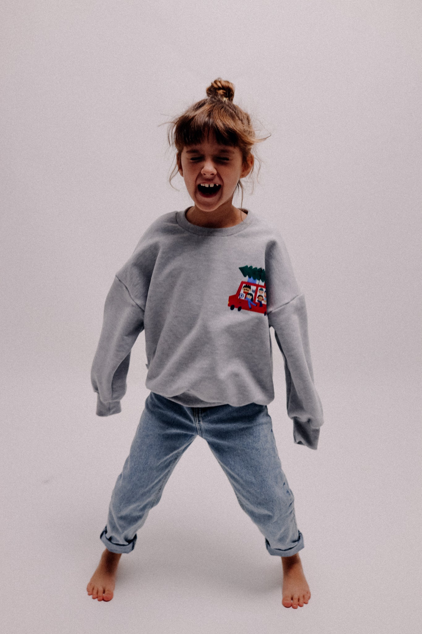 KINDER SWEATSHIRT - WEIHNACHTEN AUF GRAU MELIERT