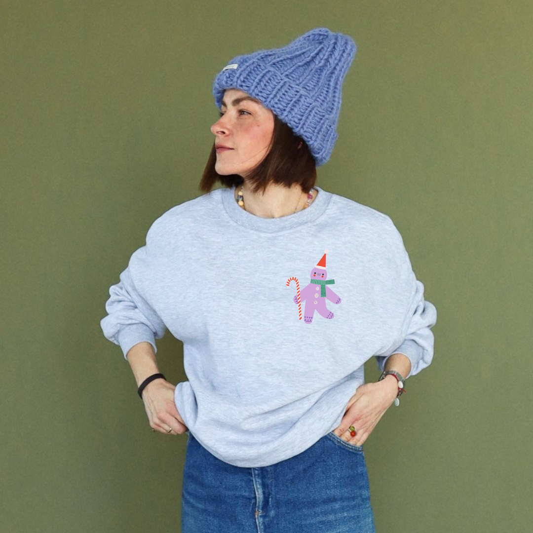 ERWACHSENEN SWEATSHIRT - LILA LEBKUCHEN AUF GRAU MELIERT
