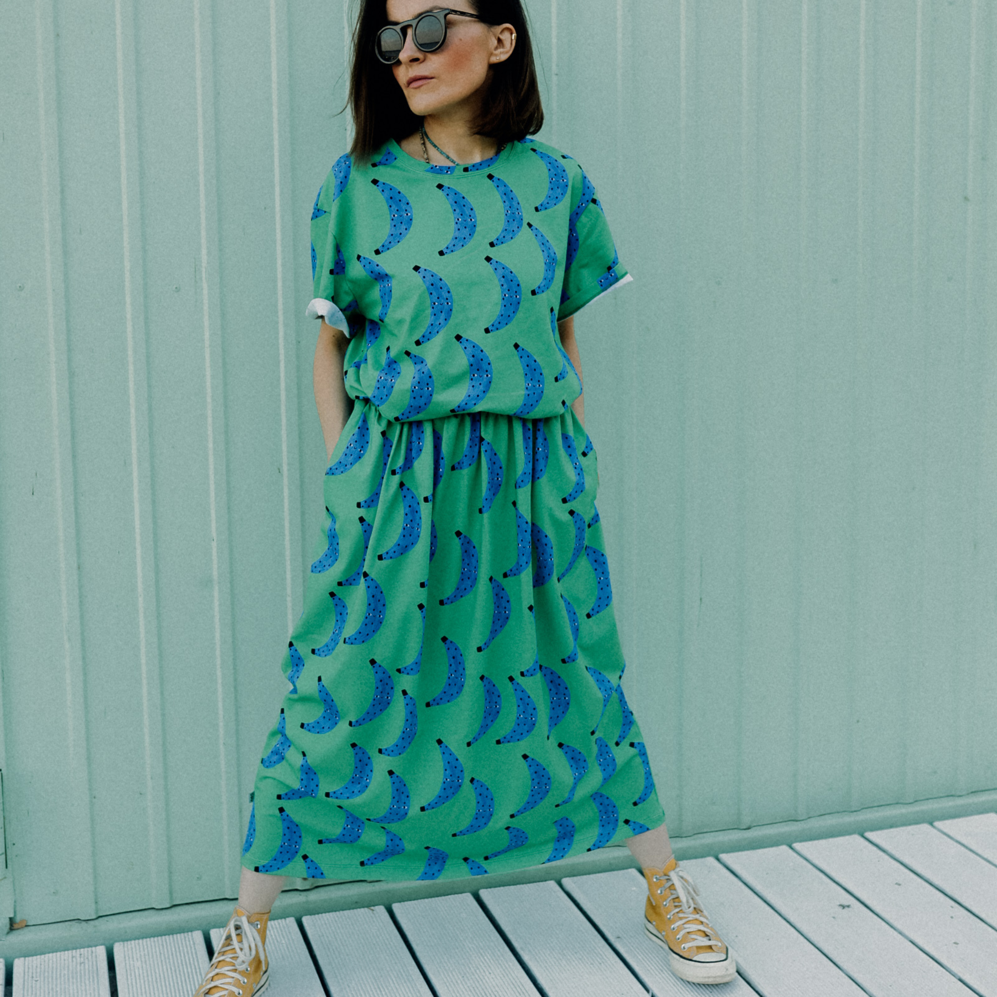 BANANEN AUF GRÜN ALL OVER PRINT- ERWACHSENEN ROCK