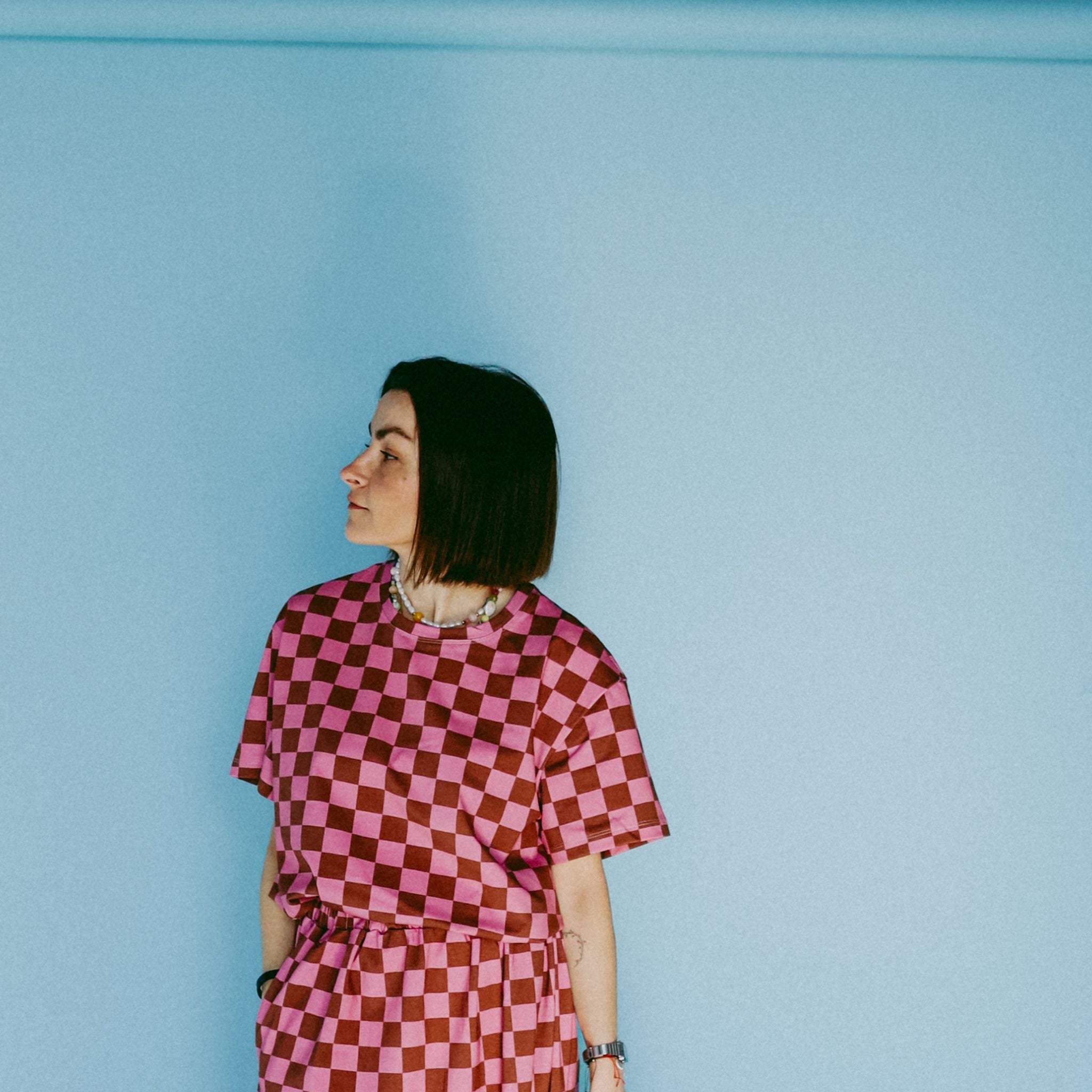 SCHACHBRETT ROSA + BRAUN - BOXY T-SHIRT