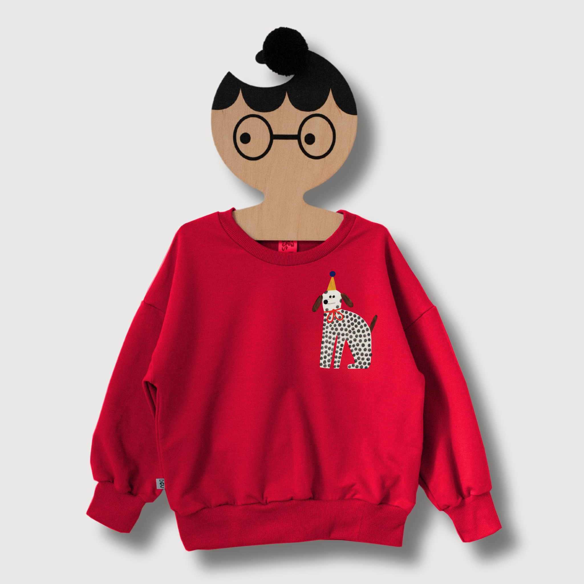 PARTY HUND AUF ROT SWEATSHIRT (LIEFERZEIT CA. 14 TAGE)