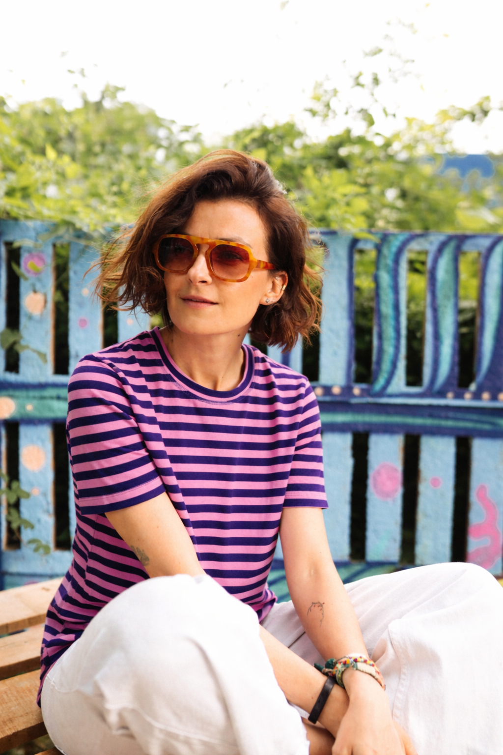 STREIFEN PINK + KORNBLUME - ERWACHSENEN T-SHIRT