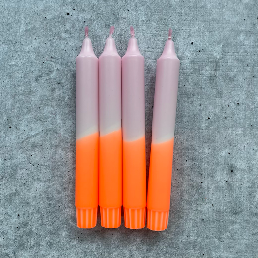 Dip Dye Kerzen | neonorange-pastellrosa | 4er Set