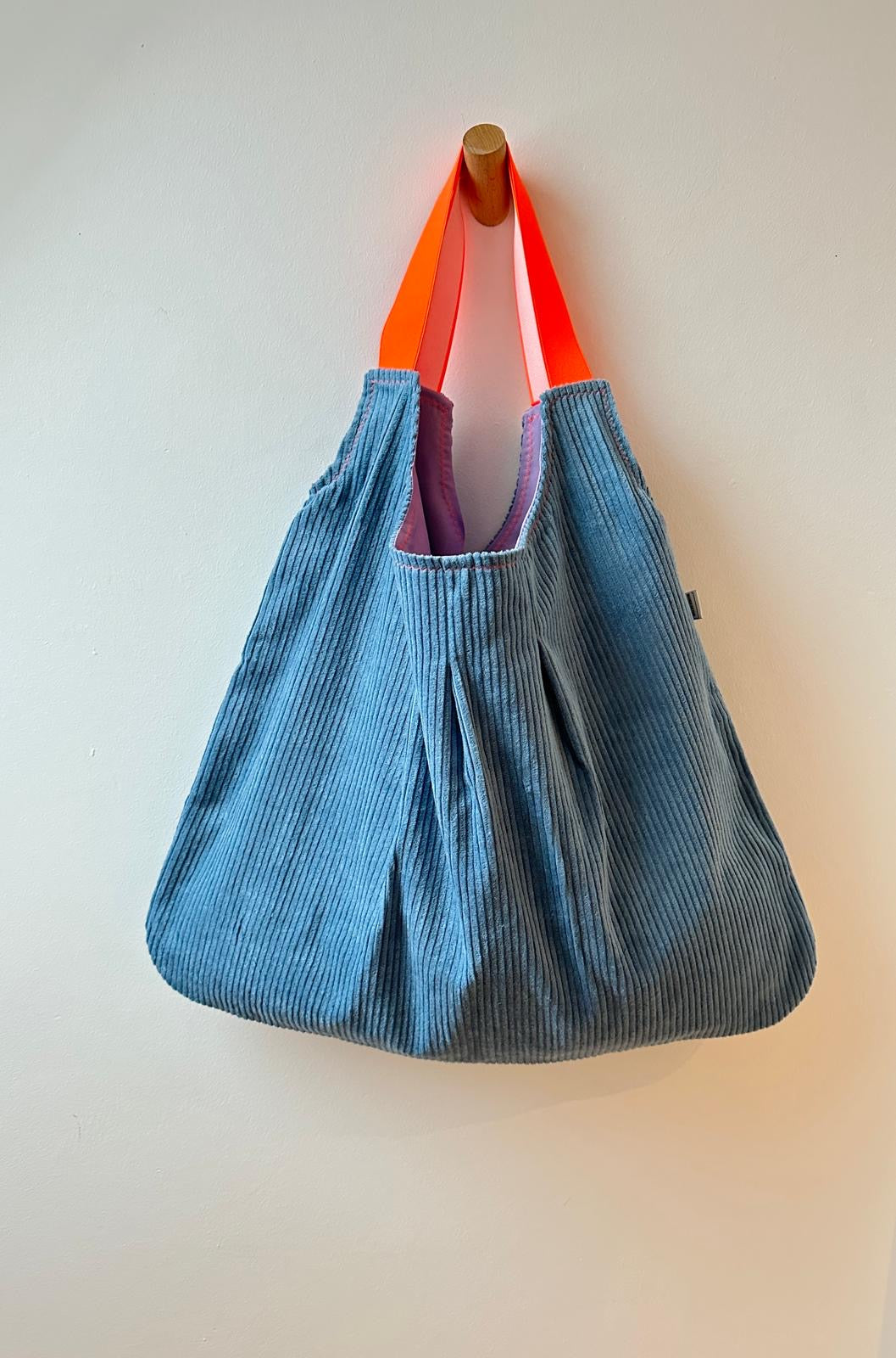 SHOPPER - CORD BLAU+ NEON ORANGE