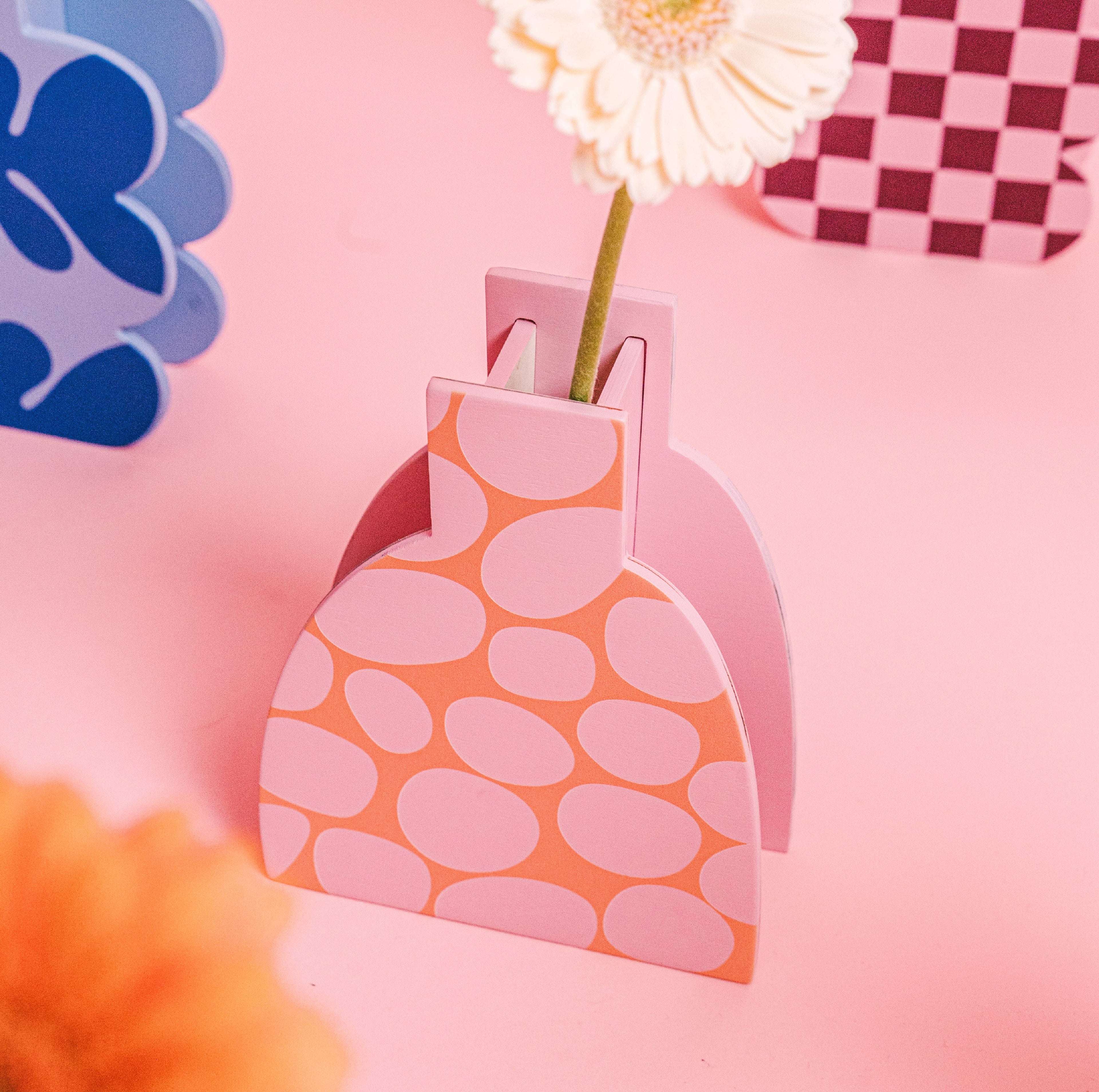 HOLZVASE - ABSTRAKT ROSA