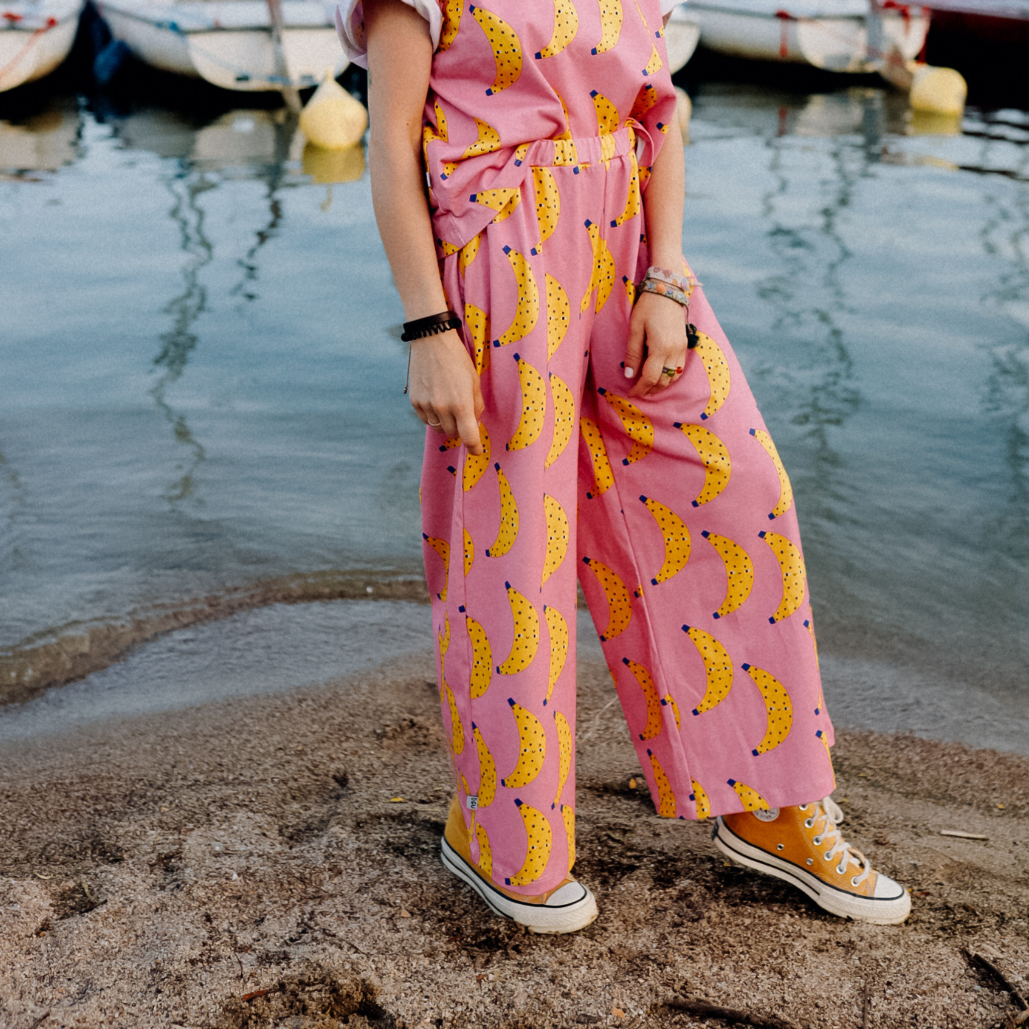 BANANEN AUF ROSA -  ERWACHSENEN 7/8 CULOTTE (LIEFERUNG CA. 14 TAGE)