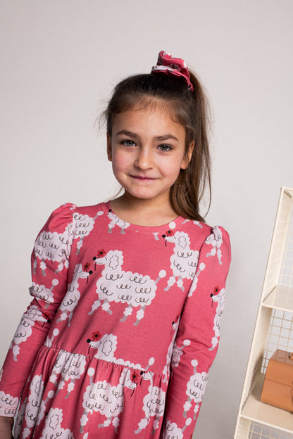 POODLE ON PINK PUFF SLEEVED DRESS