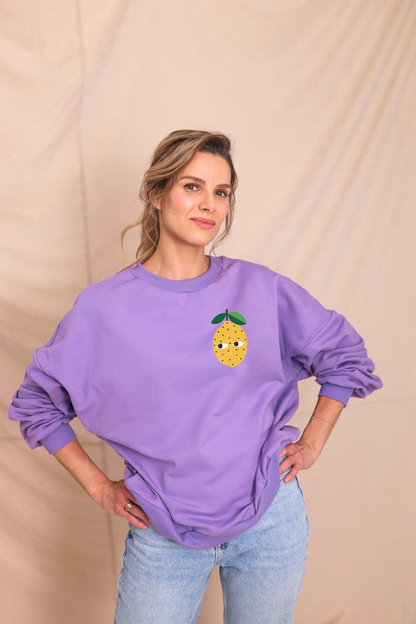 ERWACHSENEN SWEATSHIRT- ZITRONE AUF LILA (LIEFERUNG CA. 14 TAGE)