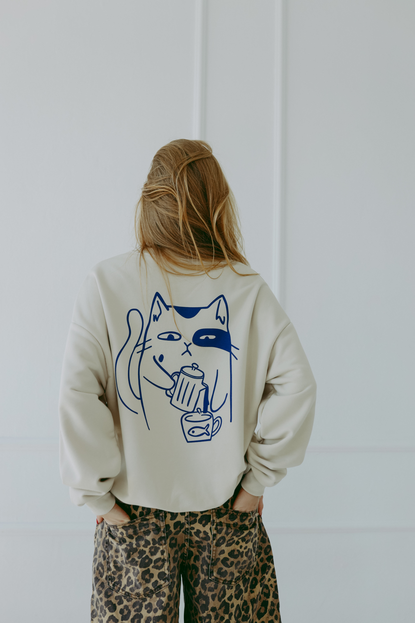 Meowcinno - Oversized Sweatshirt - Creme