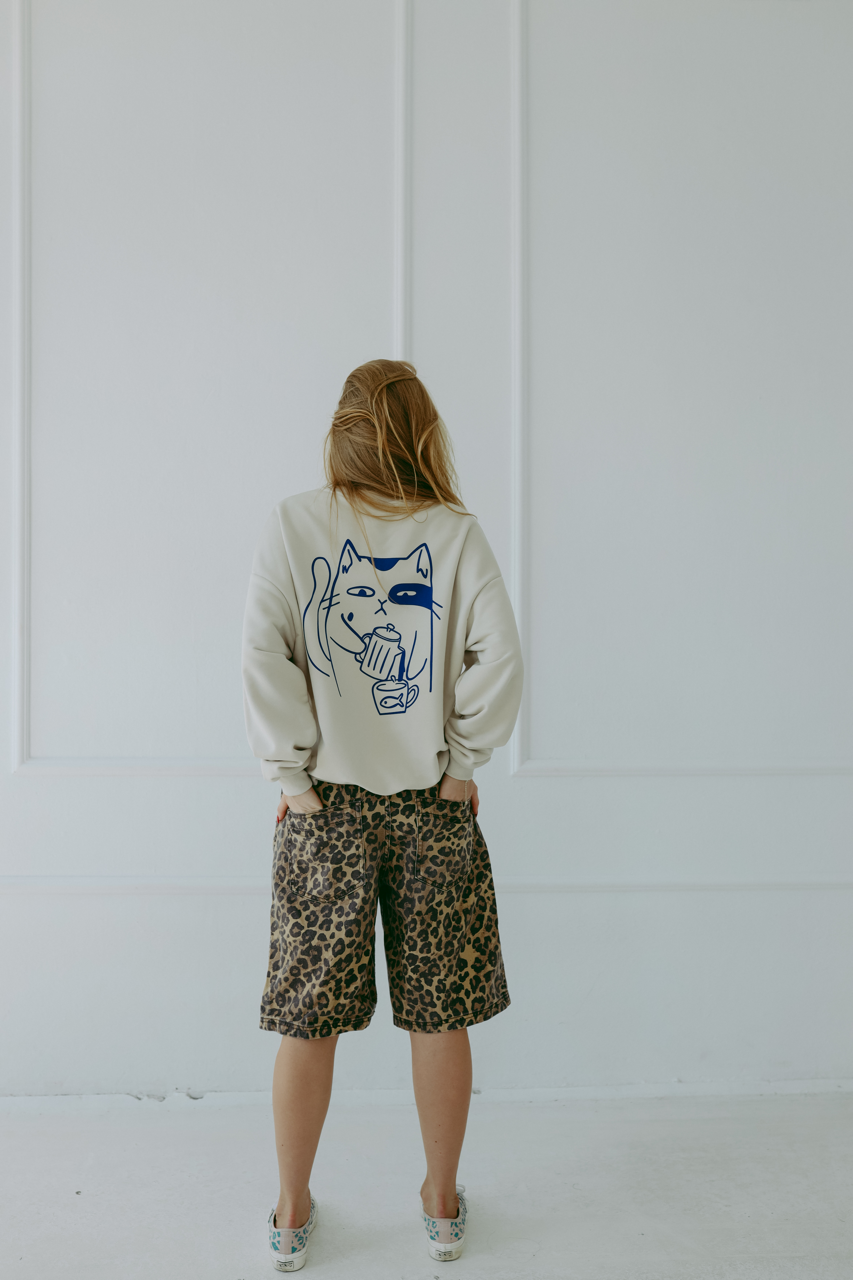 Meowcinno - Oversized Sweatshirt - Creme