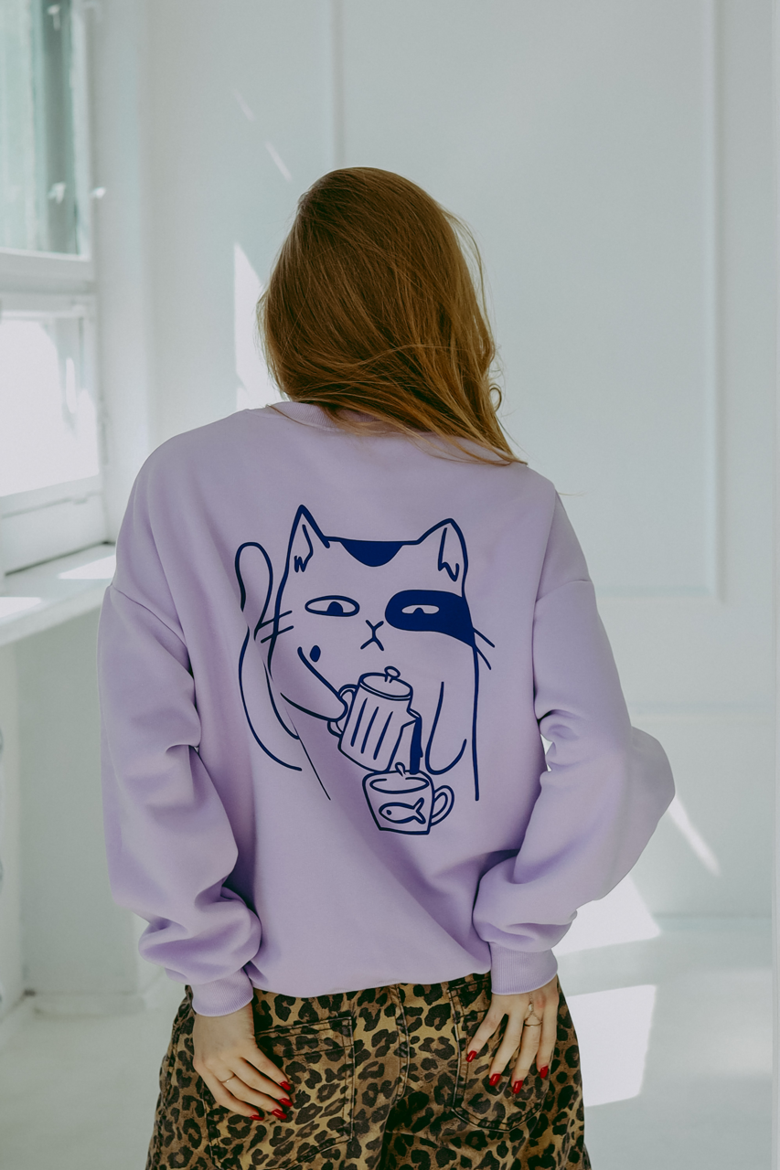 Meowcinno - Oversized Sweatshirt - Flieder