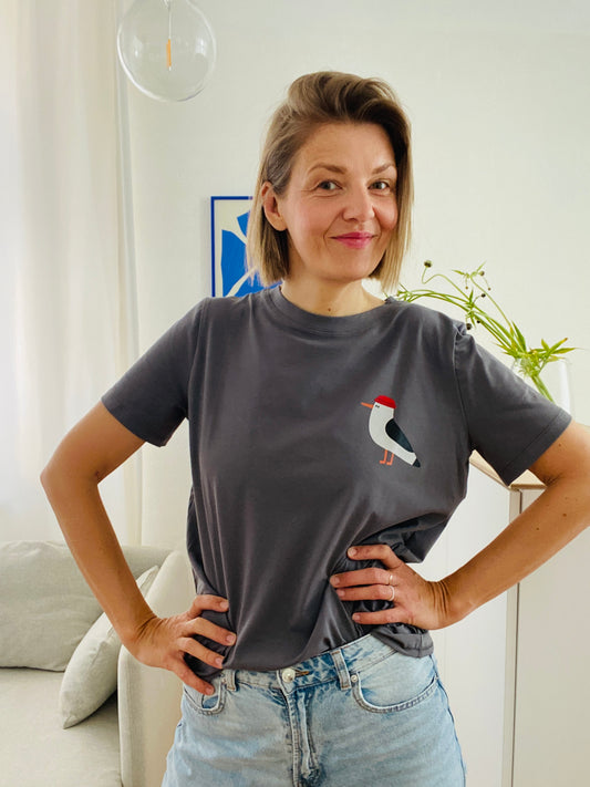 MÖWE AUF GRAU -  ERWACHSENEN T-SHIRT (LIEFERUNG CA. 14 TAGE)