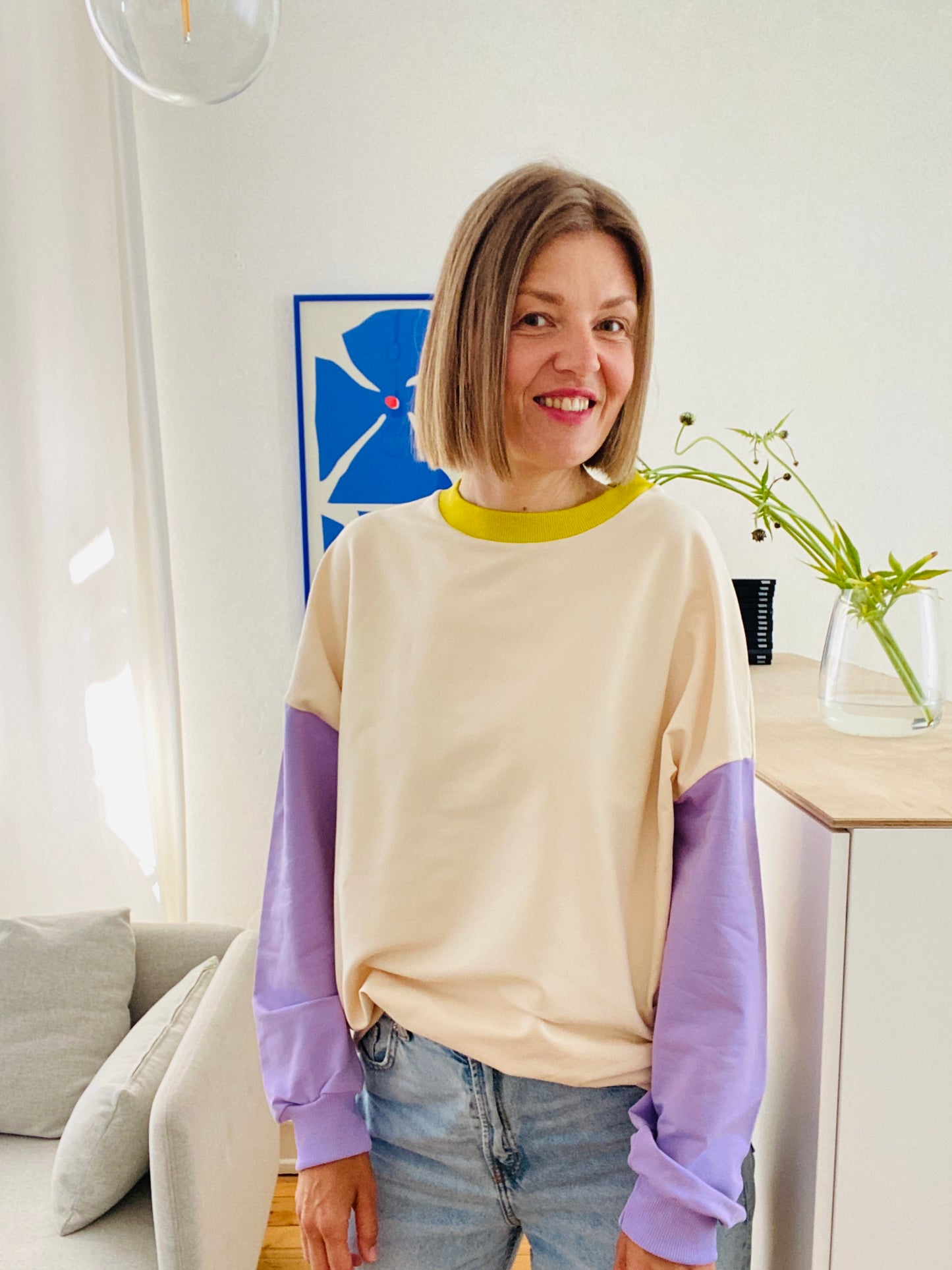 ERWACHSENEN SWEATSHIRT- BISQUIT COLOR BLOCKING