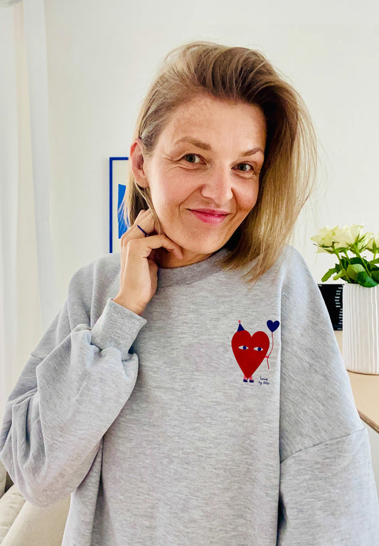 HERZ AUF GRAU MELIERT ERWACHSENEN SWEATSHIRT (LIEFERUNG CA. 14 TAGE)