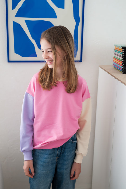 PINK COLOR BLOCKING SWEATSHIRT