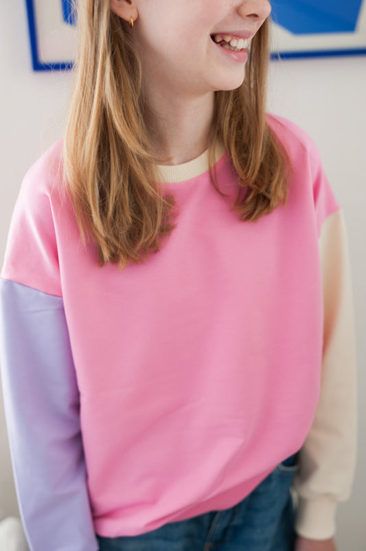 PINK COLOR BLOCKING SWEATSHIRT