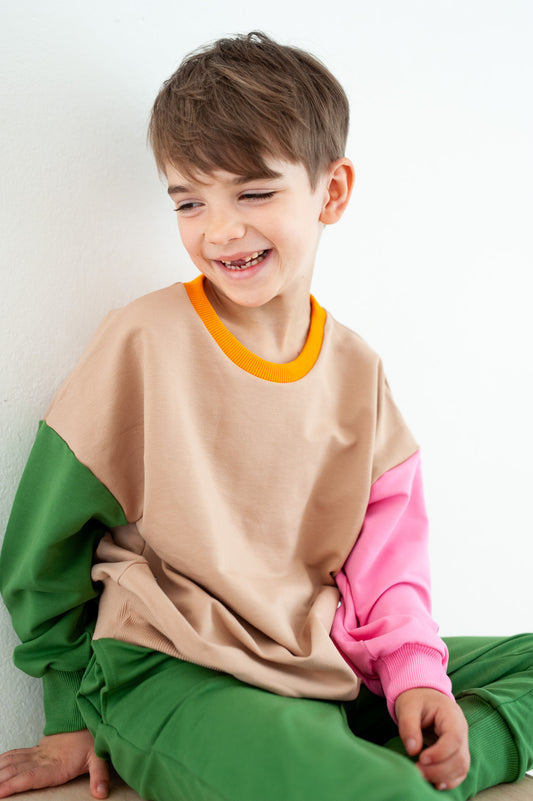 CUBAN SAND COLOR BLOCKING SWEATSHIRT