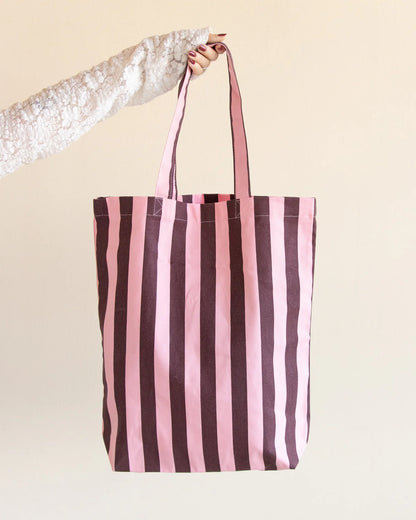 Baumwolltasche Streifen Rosa + Schokolade