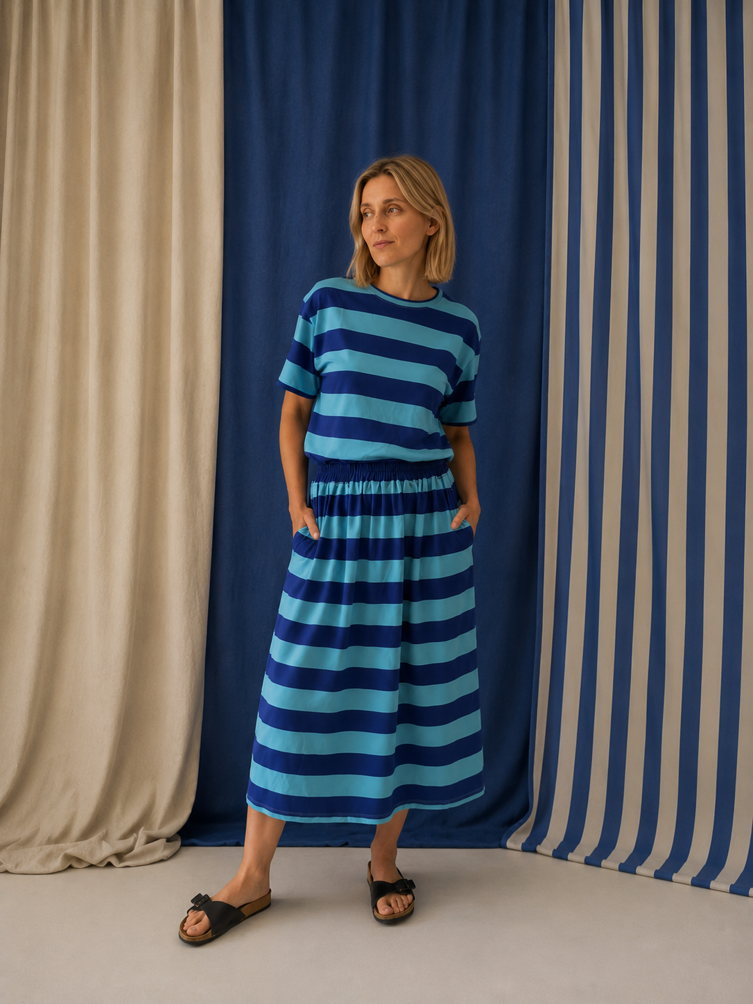 BLOCKSTREIFEN BLAU + BLAU  - ERWACHSENEN BOXY SHIRT