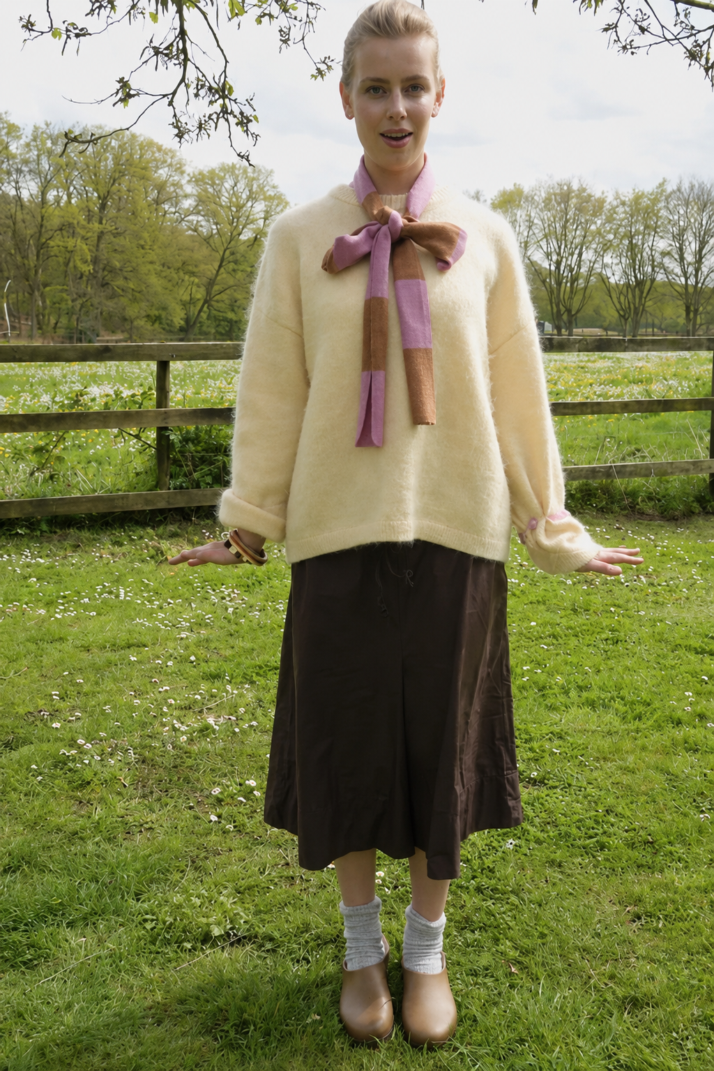 RIBBON SCARF - ROSA + CARAMEL