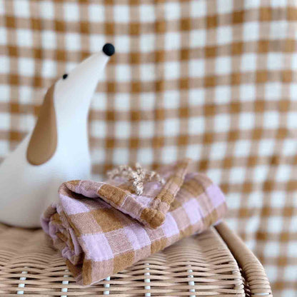 HALSTUCH - VICHY- MAUVE + KARAMELL 110x110