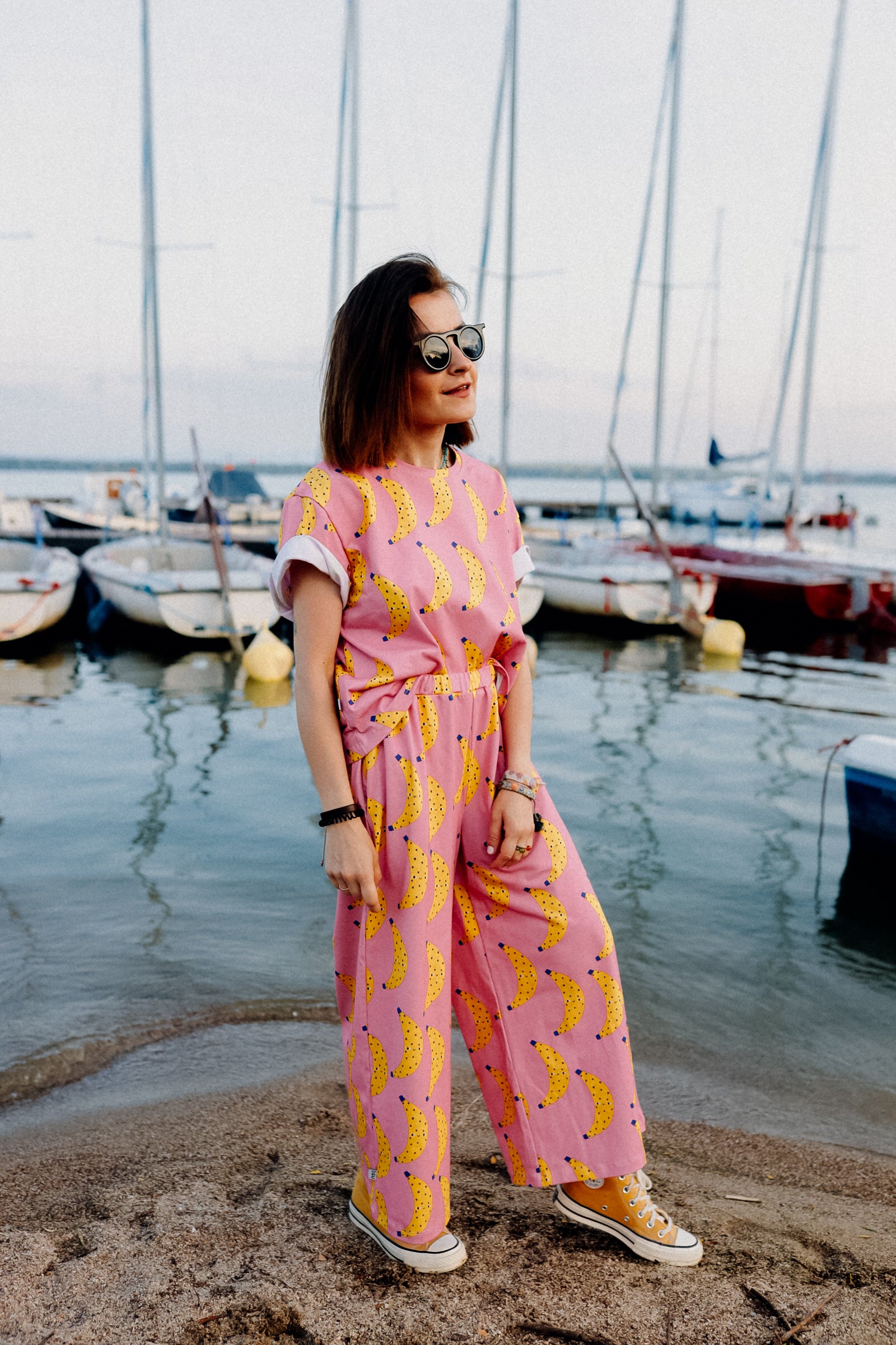 BANANEN AUF ROSA -  ERWACHSENEN 7/8 CULOTTE (LIEFERUNG CA. 14 TAGE)
