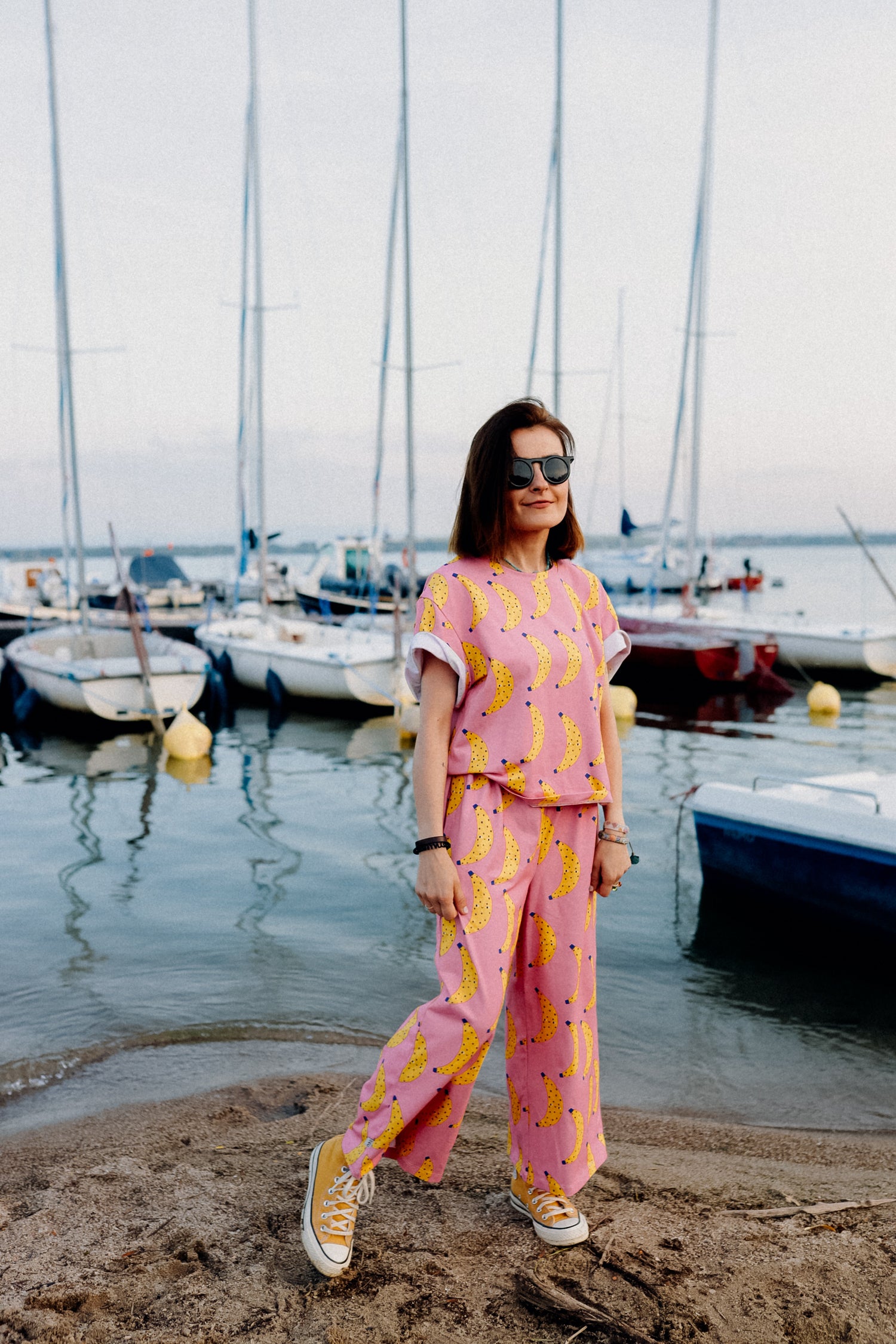 BANANEN AUF ROSA -  ERWACHSENEN 7/8 CULOTTE (LIEFERUNG CA. 14 TAGE)