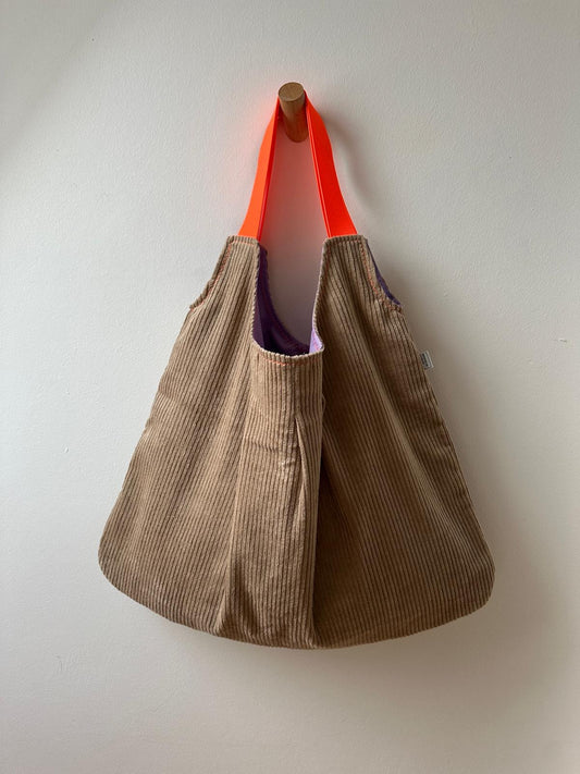 SHOPPER - CORD SAND+ NEON ORANGE