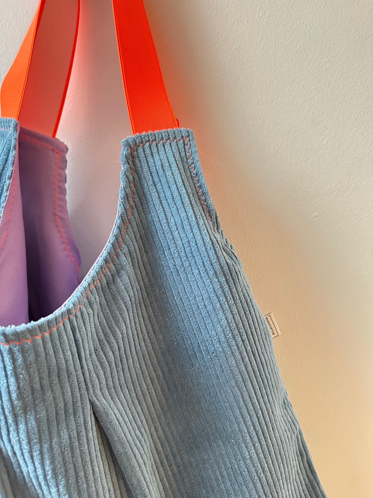 SHOPPER - CORD BLAU+ NEON ORANGE