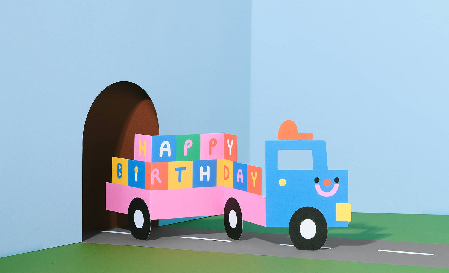 Ausklappbare Geburtstagskarte für Kinder mit Aufschrift „Birthday Truck“