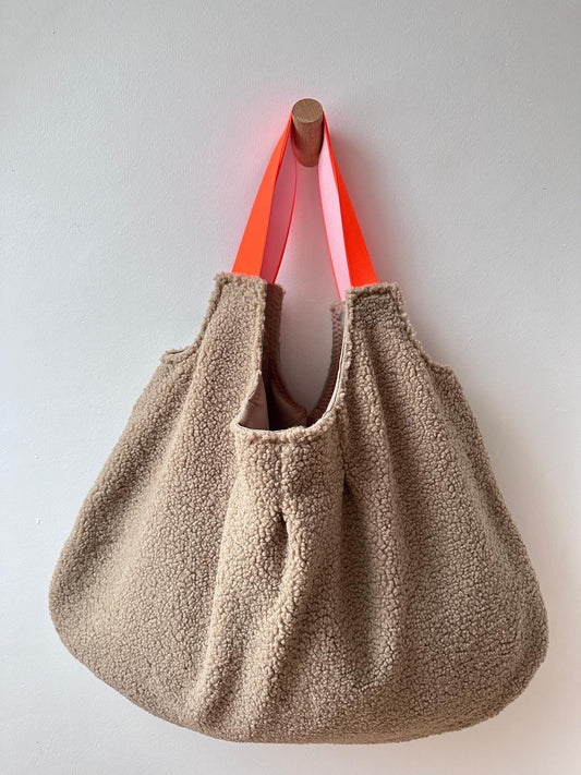 SHOPPER - SAND + NEON ORANGE